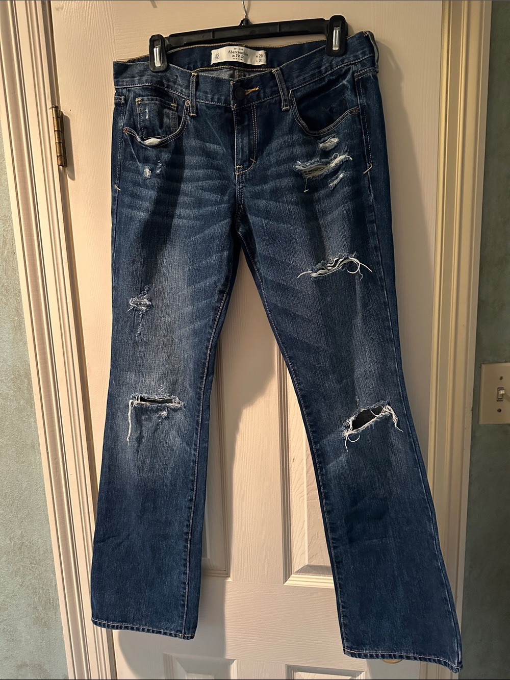 Abercrombie & Fitch Distressed Dark Indigo Flare Jeans